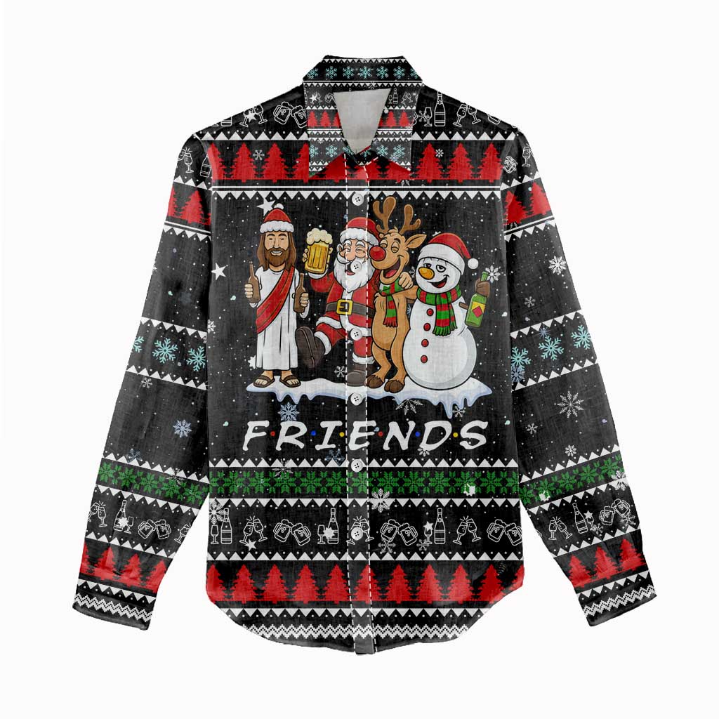 Santa Claus Jesus Friend of Christmas Women Casual Shirt Xmas Holiday Patterns - Wonder Print Shop
