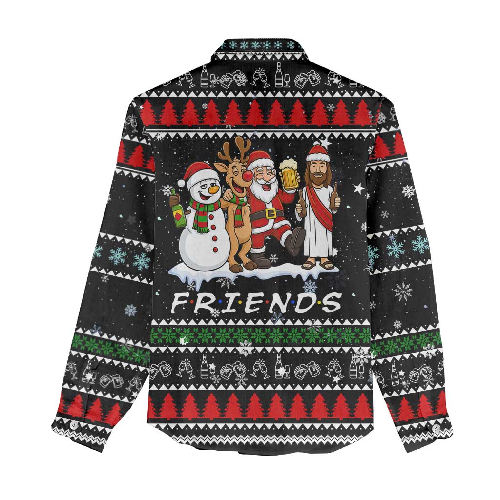 Santa Claus Jesus Friend of Christmas Women Casual Shirt Xmas Holiday Patterns - Wonder Print Shop