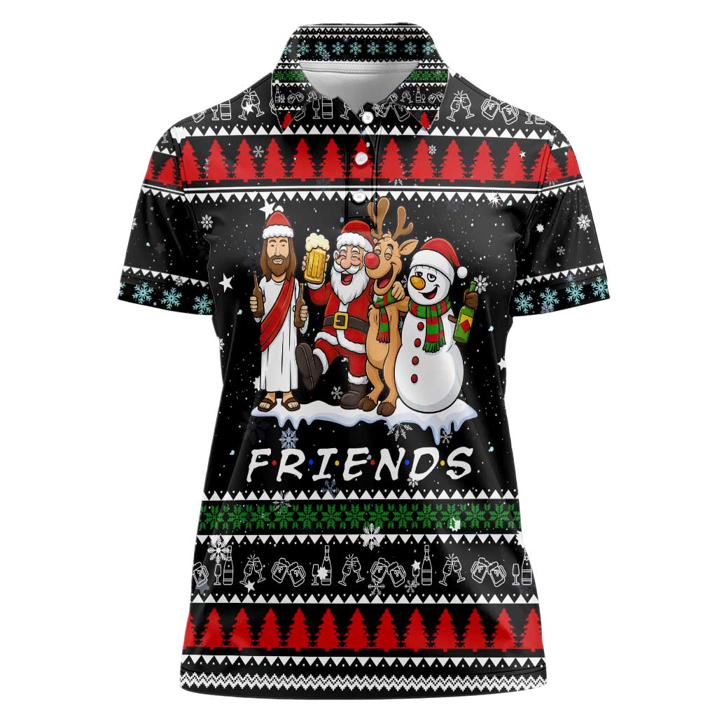 Santa Claus Jesus Friend of Christmas Women Polo Shirt Xmas Holiday Patterns - Wonder Print Shop