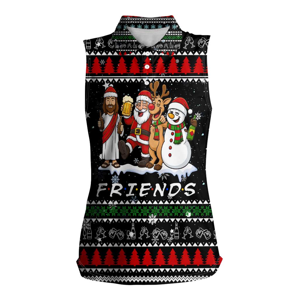 Santa Claus Jesus Friend of Christmas Women Sleeveless Polo Shirt Xmas Holiday Patterns - Wonder Print Shop
