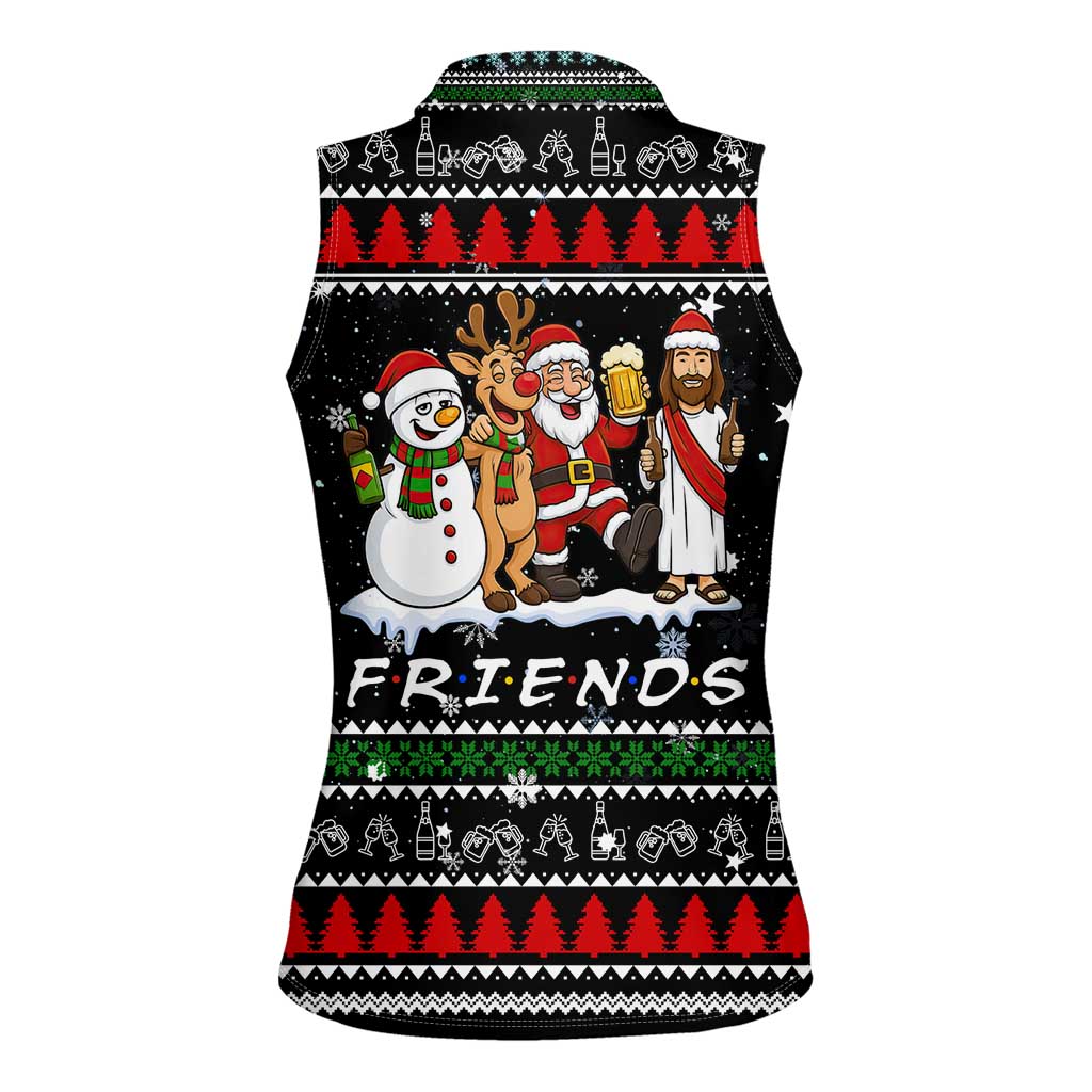 Santa Claus Jesus Friend of Christmas Women Sleeveless Polo Shirt Xmas Holiday Patterns - Wonder Print Shop