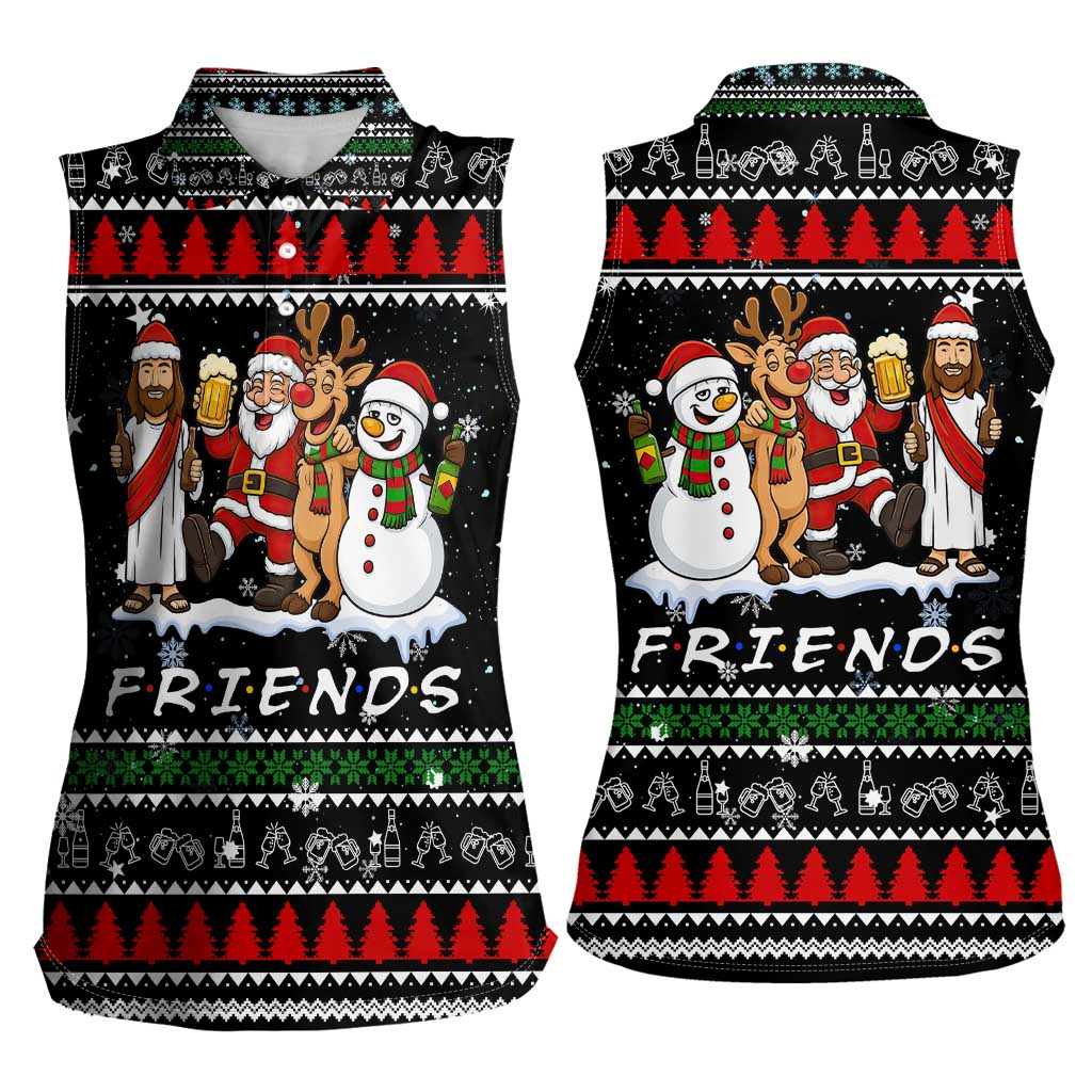 Santa Claus Jesus Friend of Christmas Women Sleeveless Polo Shirt Xmas Holiday Patterns - Wonder Print Shop