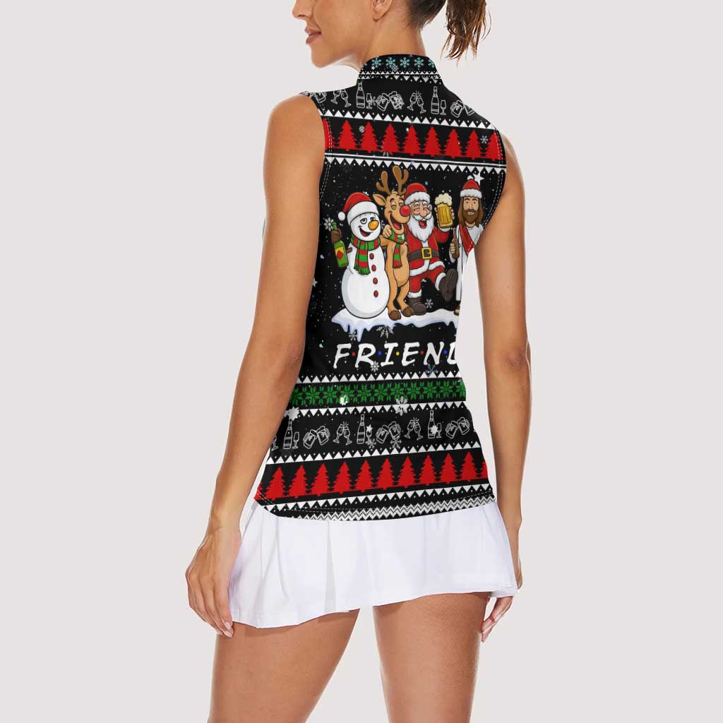 Santa Claus Jesus Friend of Christmas Women Sleeveless Polo Shirt Xmas Holiday Patterns - Wonder Print Shop