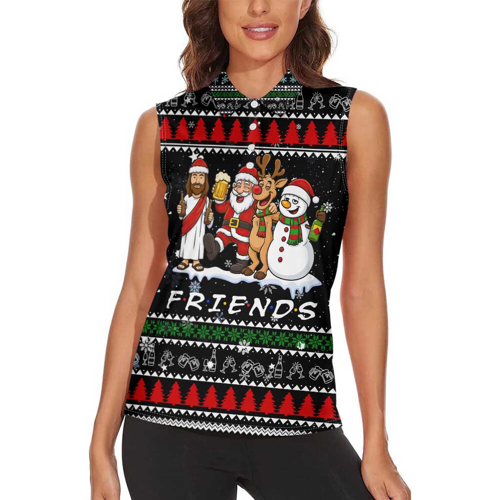 Santa Claus Jesus Friend of Christmas Women Sleeveless Polo Shirt Xmas Holiday Patterns - Wonder Print Shop