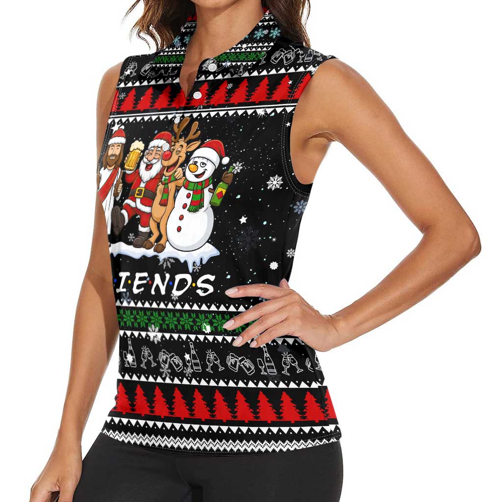 Santa Claus Jesus Friend of Christmas Women Sleeveless Polo Shirt Xmas Holiday Patterns - Wonder Print Shop