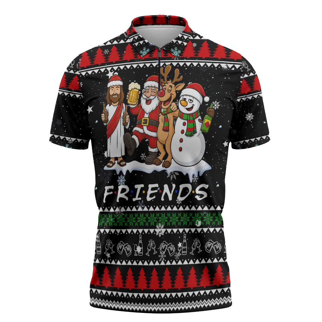 Santa Claus Jesus Friend of Christmas Zipper Polo Shirt Xmas Holiday Patterns - Wonder Print Shop