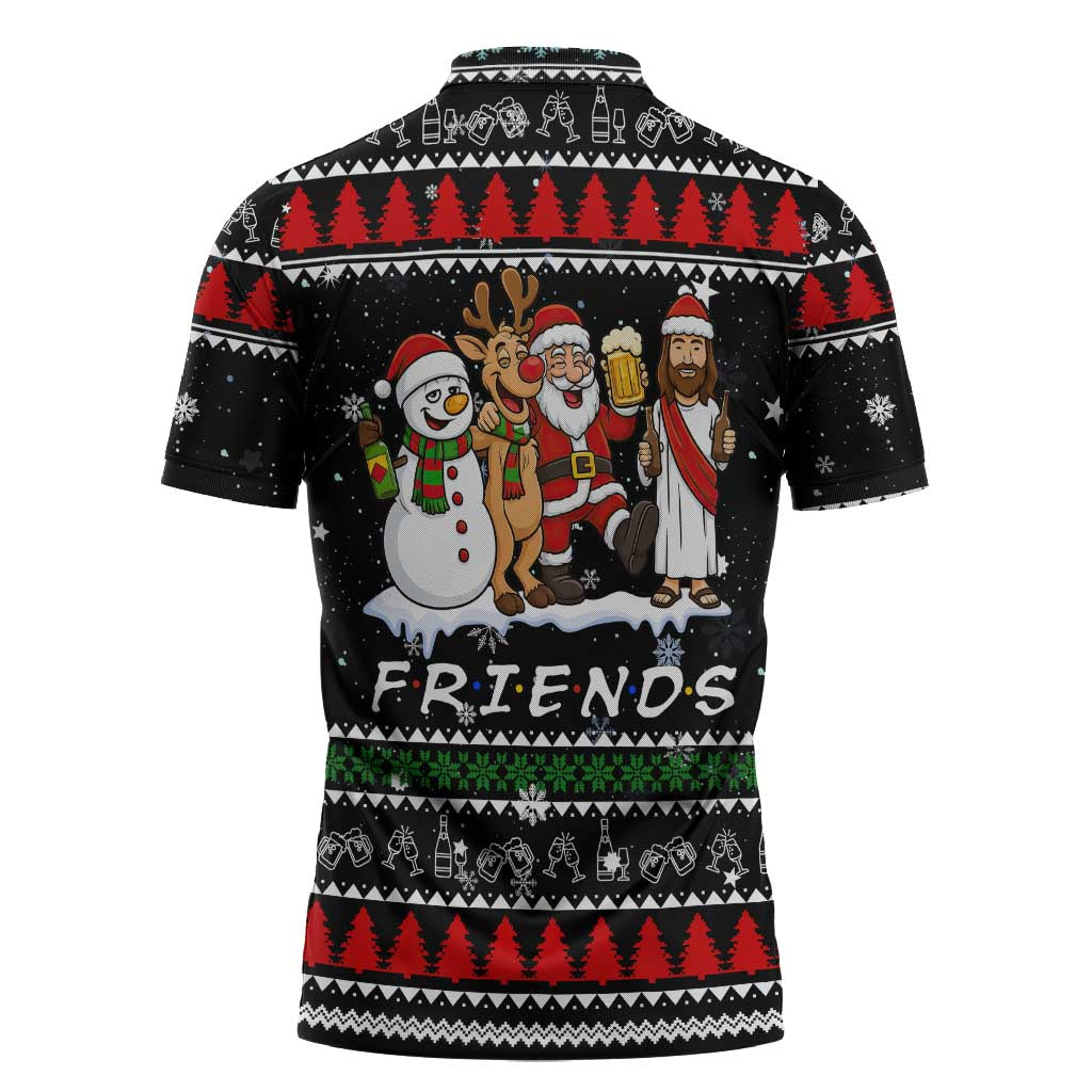 Santa Claus Jesus Friend of Christmas Zipper Polo Shirt Xmas Holiday Patterns - Wonder Print Shop