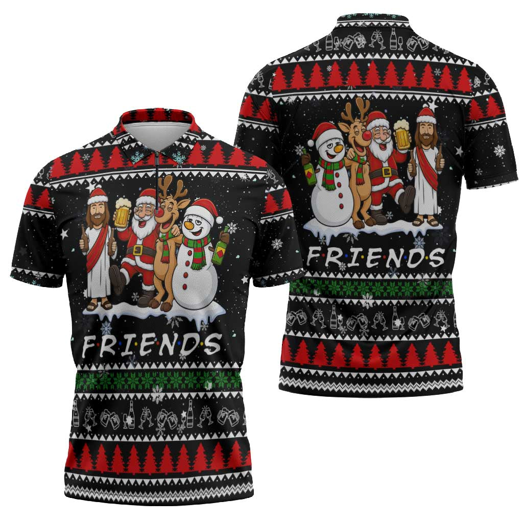 Santa Claus Jesus Friend of Christmas Zipper Polo Shirt Xmas Holiday Patterns - Wonder Print Shop