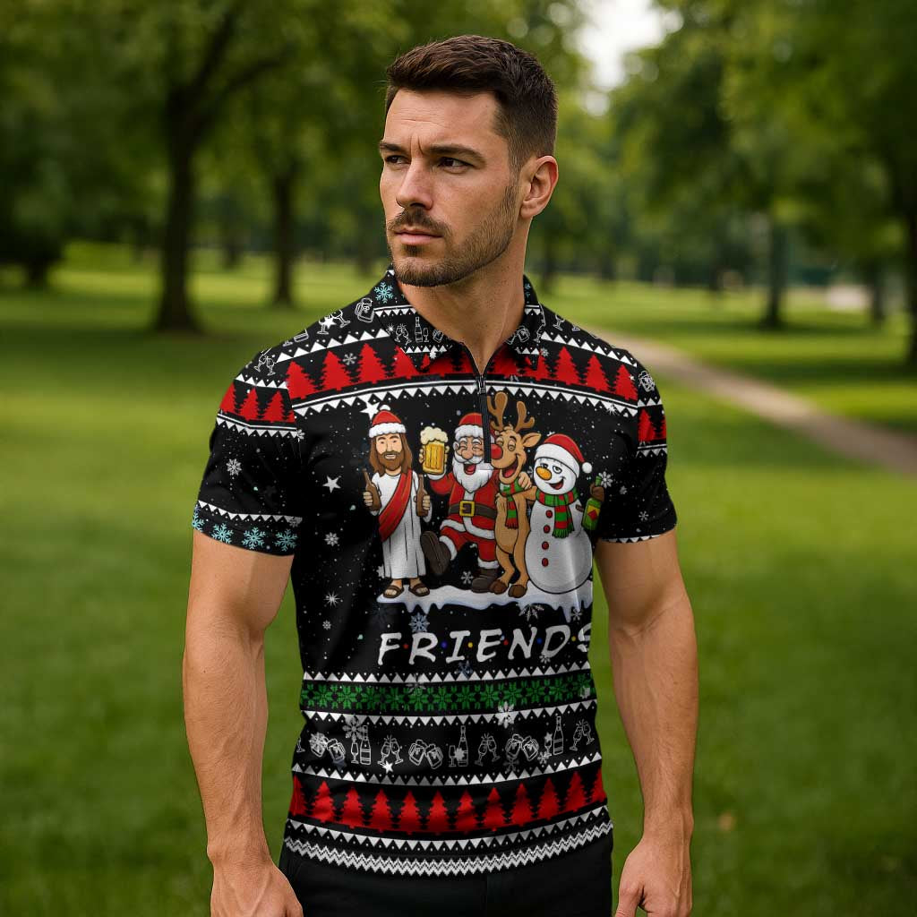 Santa Claus Jesus Friend of Christmas Zipper Polo Shirt Xmas Holiday Patterns - Wonder Print Shop