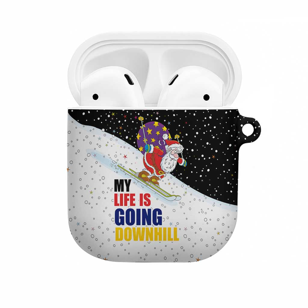 Santa Claus Ski My Life Is Going Downhill Christmas AirPods Case Xmas Holiday Patterns - Wonder Print Shop