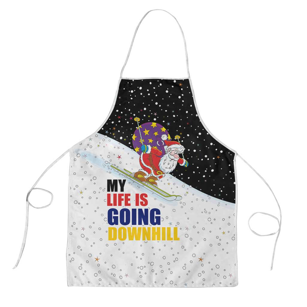 Santa Claus Ski My Life Is Going Downhill Christmas Apron Xmas Holiday Patterns - Wonder Print Shop