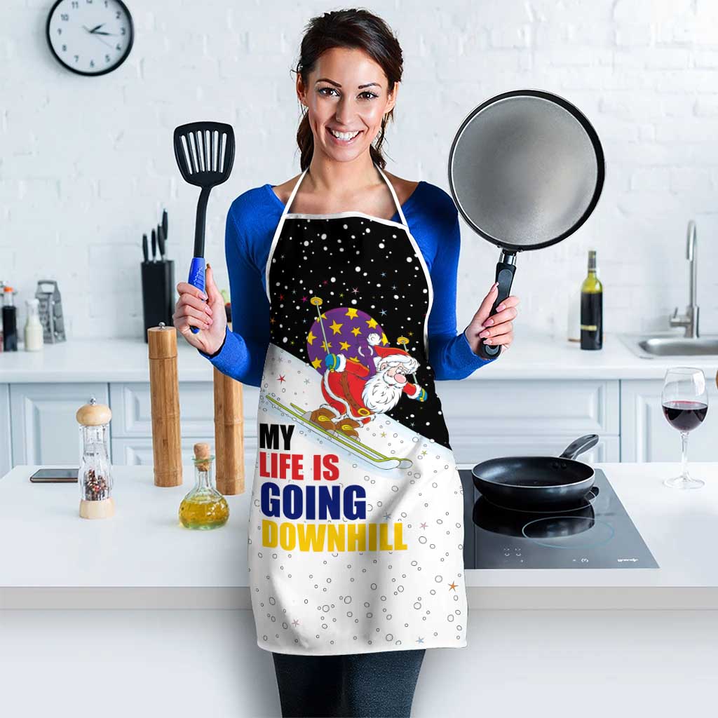 Santa Claus Ski My Life Is Going Downhill Christmas Apron Xmas Holiday Patterns - Wonder Print Shop