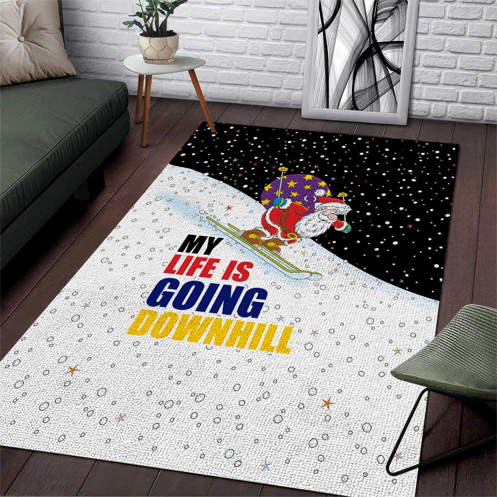 Santa Claus Ski My Life Is Going Downhill Christmas Area Rug Xmas Holiday Patterns - Wonder Print Shop