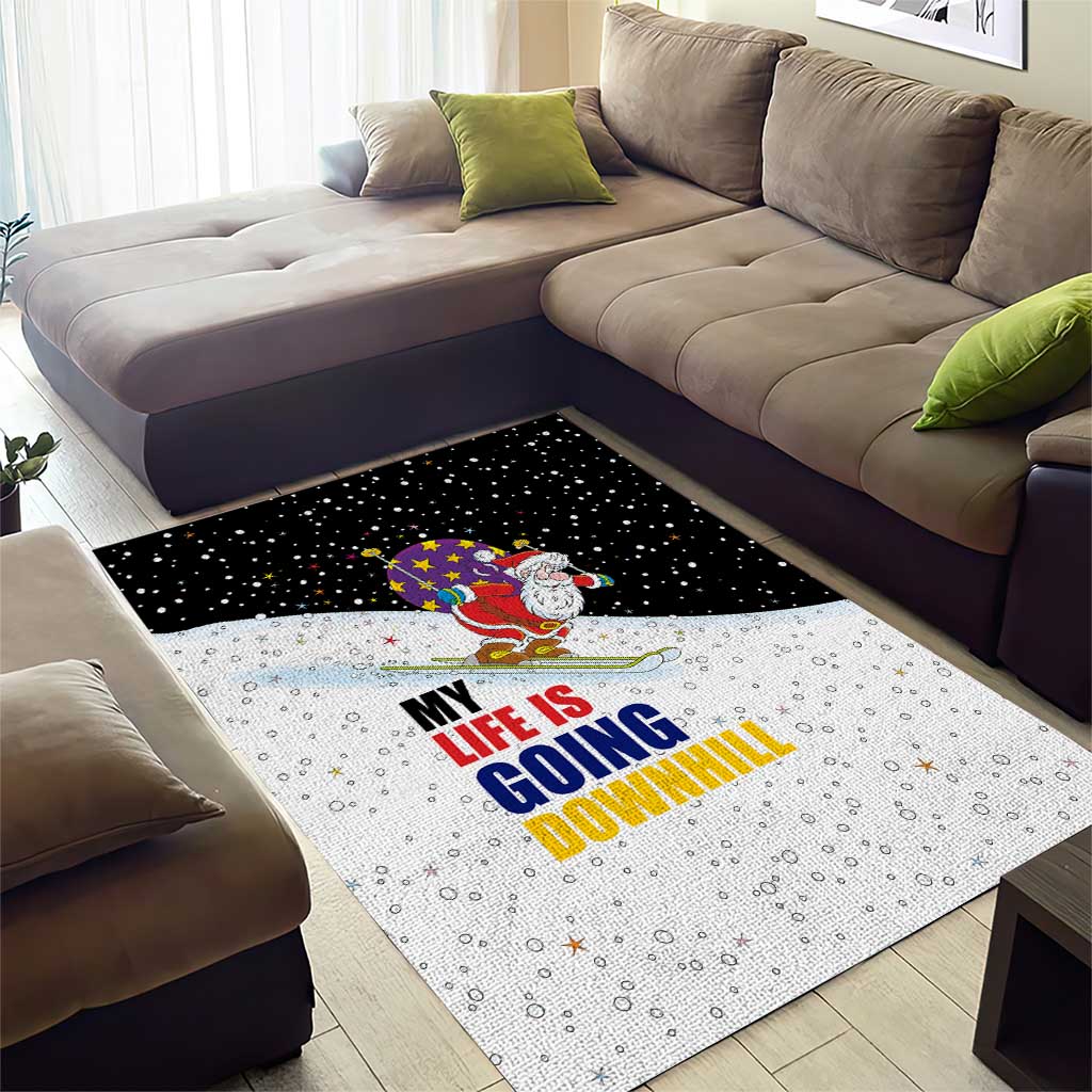 Santa Claus Ski My Life Is Going Downhill Christmas Area Rug Xmas Holiday Patterns - Wonder Print Shop