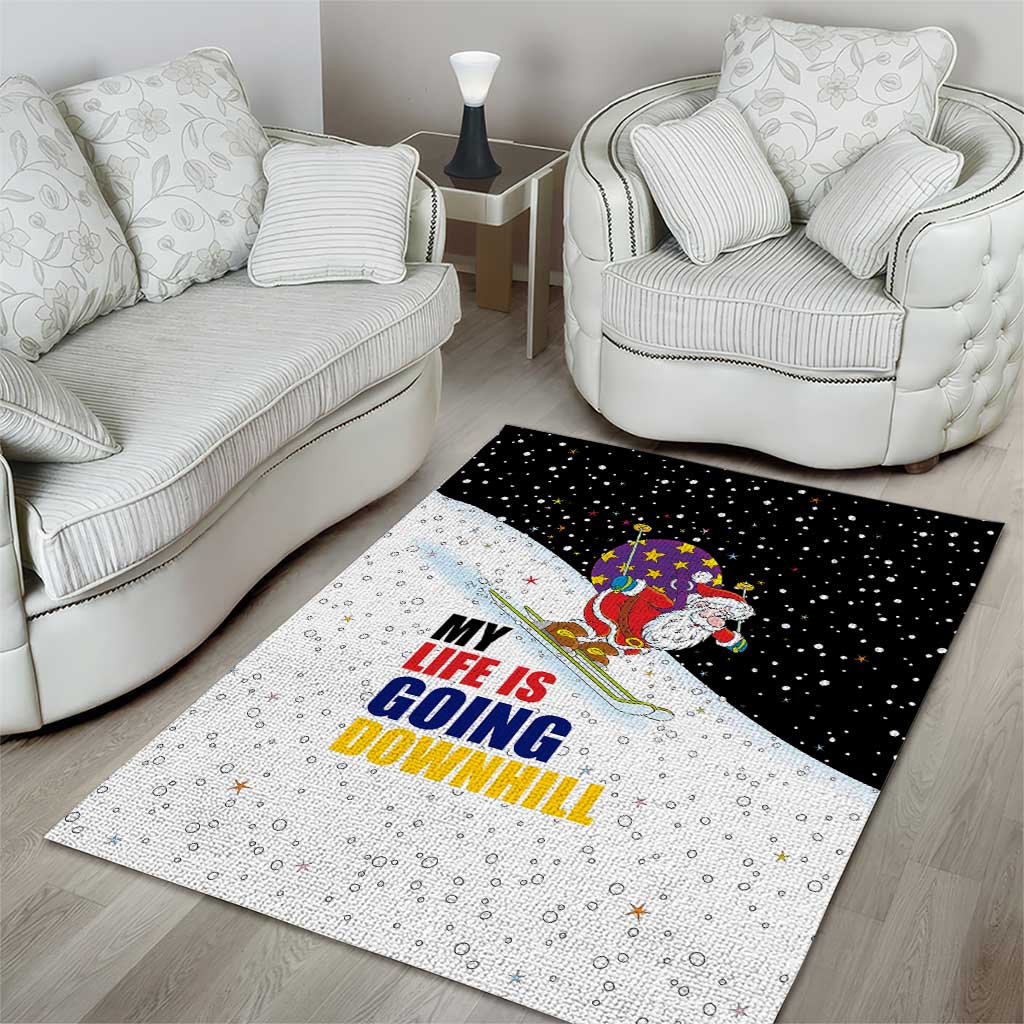 Santa Claus Ski My Life Is Going Downhill Christmas Area Rug Xmas Holiday Patterns - Wonder Print Shop
