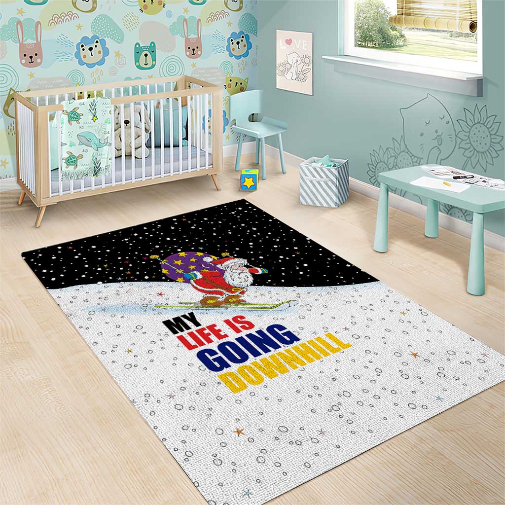 Santa Claus Ski My Life Is Going Downhill Christmas Area Rug Xmas Holiday Patterns - Wonder Print Shop