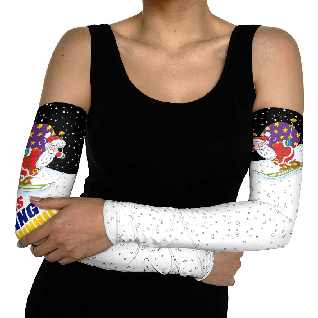 Santa Claus Ski My Life Is Going Downhill Christmas Arm Sleeves Xmas Holiday Patterns - Wonder Print Shop