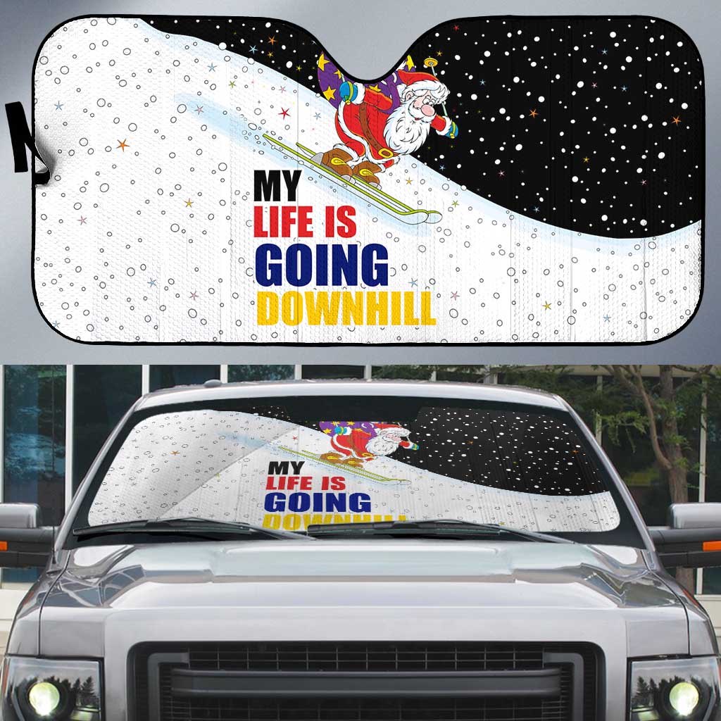 Santa Claus Ski My Life Is Going Downhill Christmas Auto Sun Shade Xmas Holiday Patterns - Wonder Print Shop