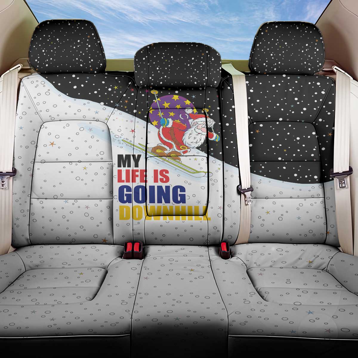 Santa Claus Ski My Life Is Going Downhill Christmas Back Car Seat Cover Xmas Holiday Patterns - Wonder Print Shop