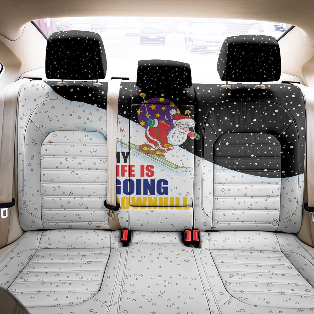 Santa Claus Ski My Life Is Going Downhill Christmas Back Car Seat Cover Xmas Holiday Patterns - Wonder Print Shop