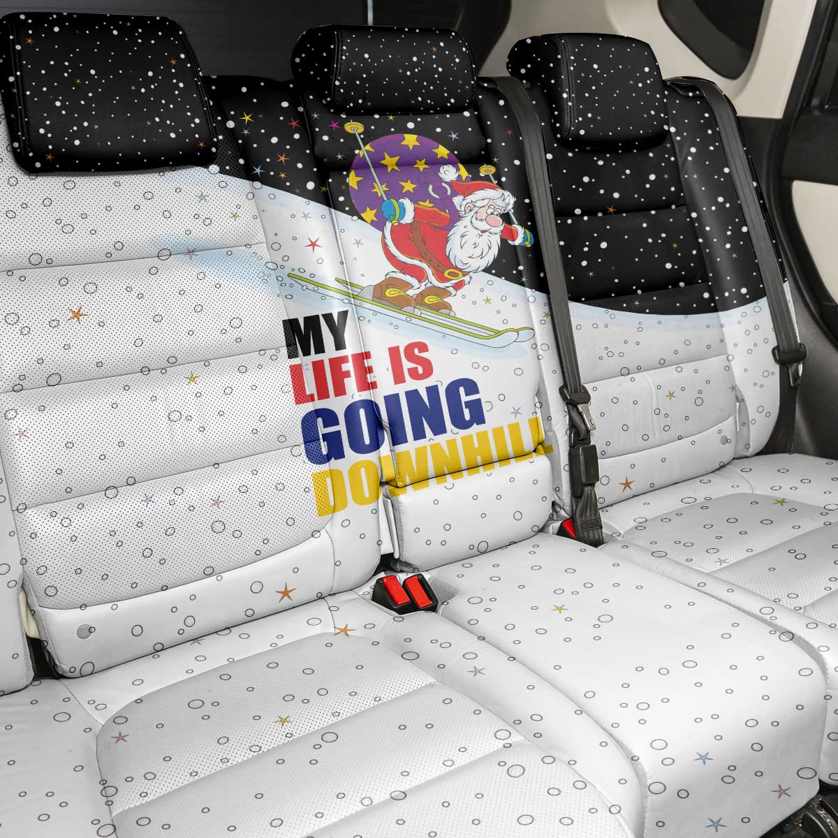 Santa Claus Ski My Life Is Going Downhill Christmas Back Car Seat Cover Xmas Holiday Patterns - Wonder Print Shop