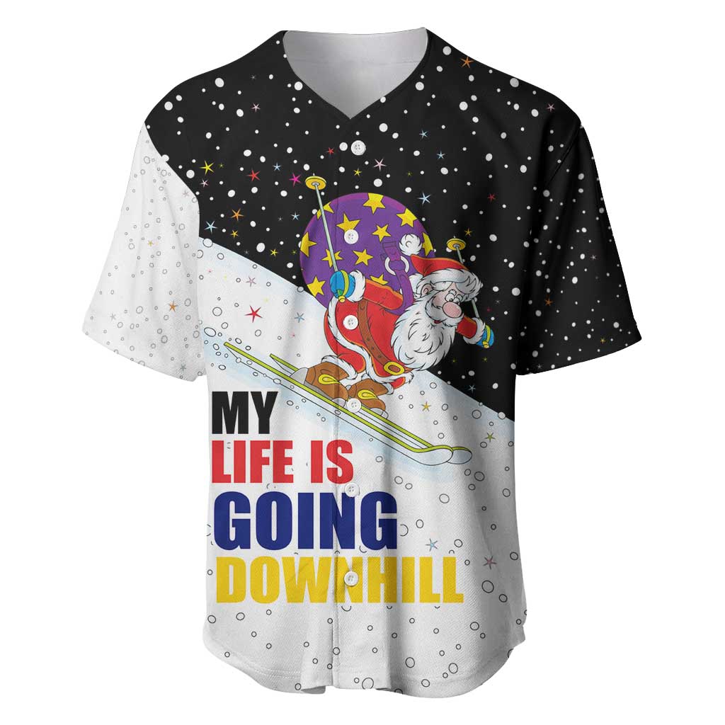 Santa Claus Ski My Life Is Going Downhill Christmas Baseball Jersey Xmas Holiday Patterns - Wonder Print Shop