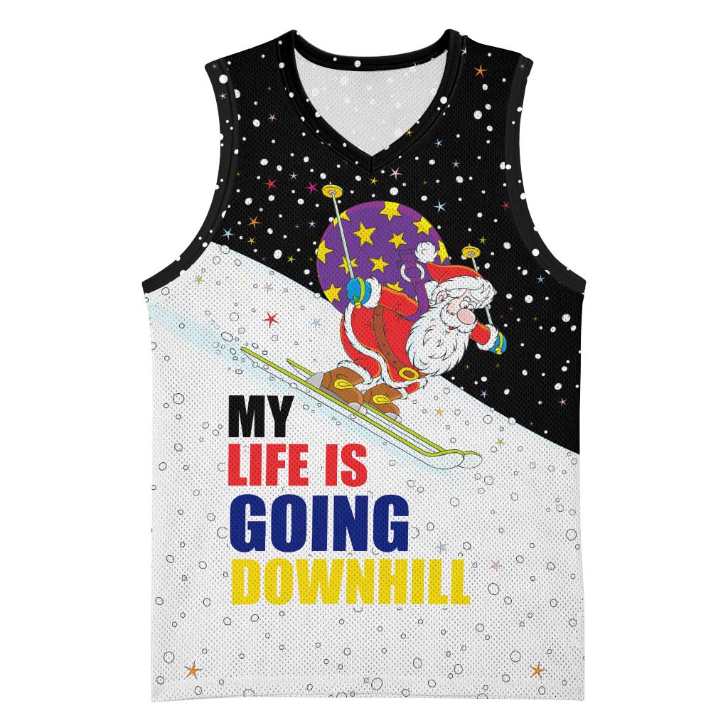 Santa Claus Ski My Life Is Going Downhill Christmas Basketball Jersey Xmas Holiday Patterns - Wonder Print Shop