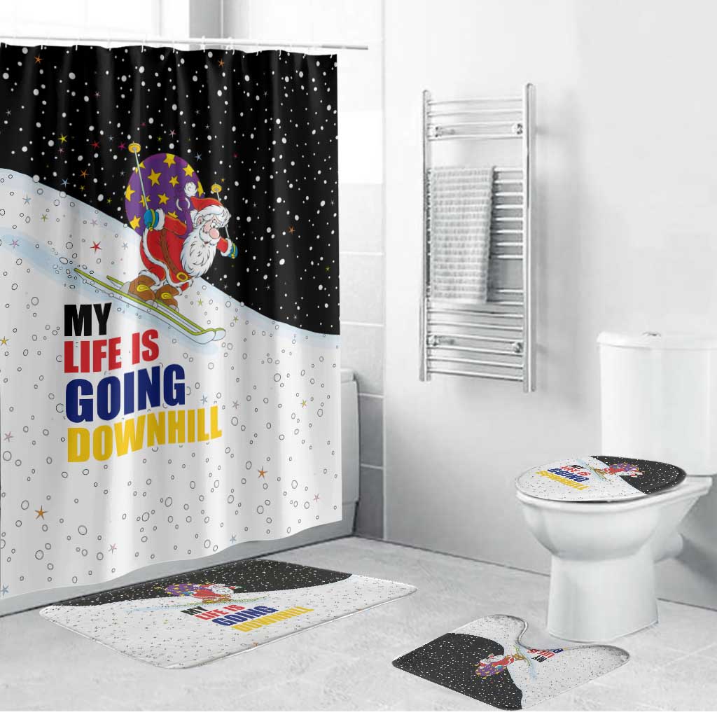 Santa Claus Ski My Life Is Going Downhill Christmas Bathroom Set Xmas Holiday Patterns - Wonder Print Shop