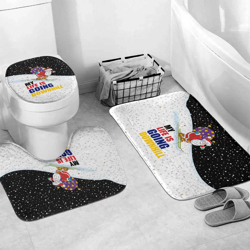 Santa Claus Ski My Life Is Going Downhill Christmas Bathroom Set Xmas Holiday Patterns - Wonder Print Shop