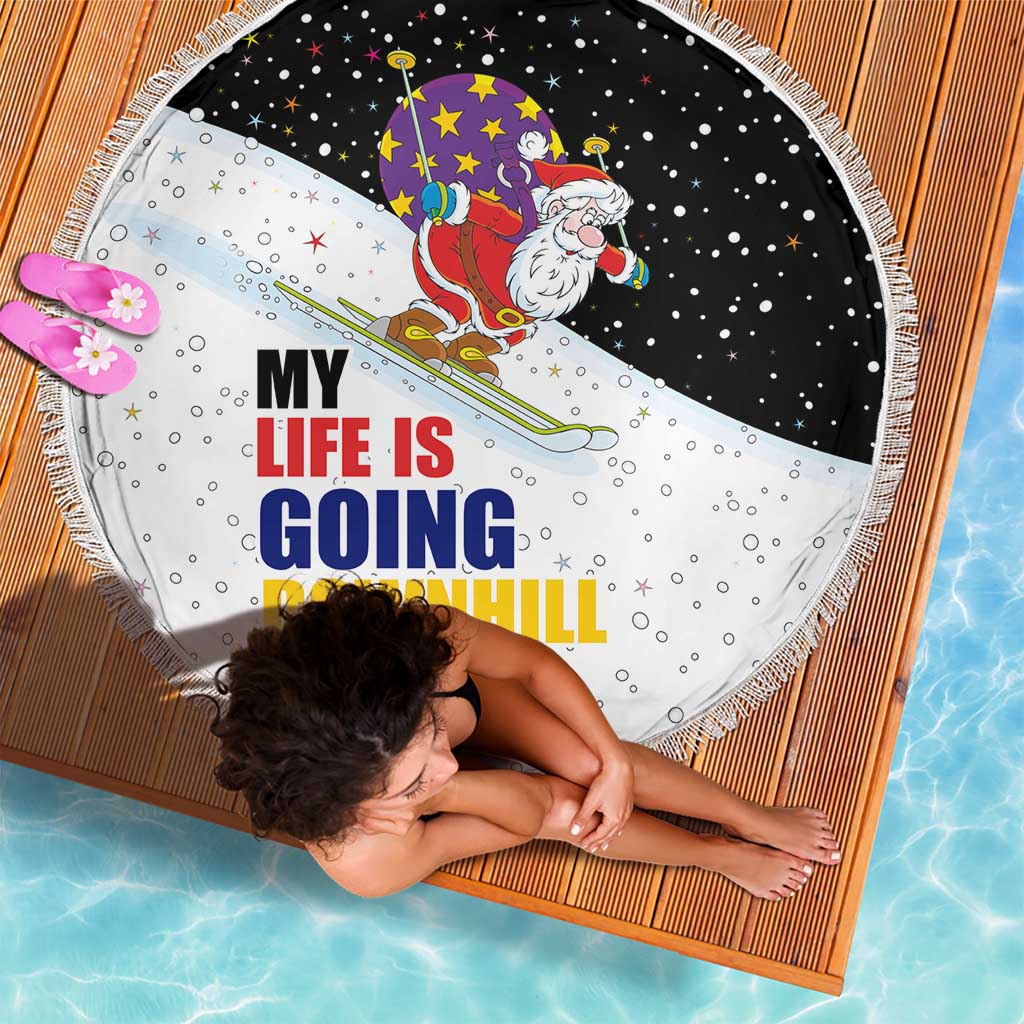 Santa Claus Ski My Life Is Going Downhill Christmas Beach Blanket Xmas Holiday Patterns - Wonder Print Shop