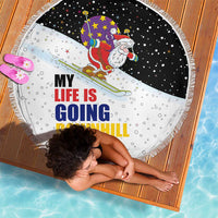 Santa Claus Ski My Life Is Going Downhill Christmas Beach Blanket Xmas Holiday Patterns - Wonder Print Shop