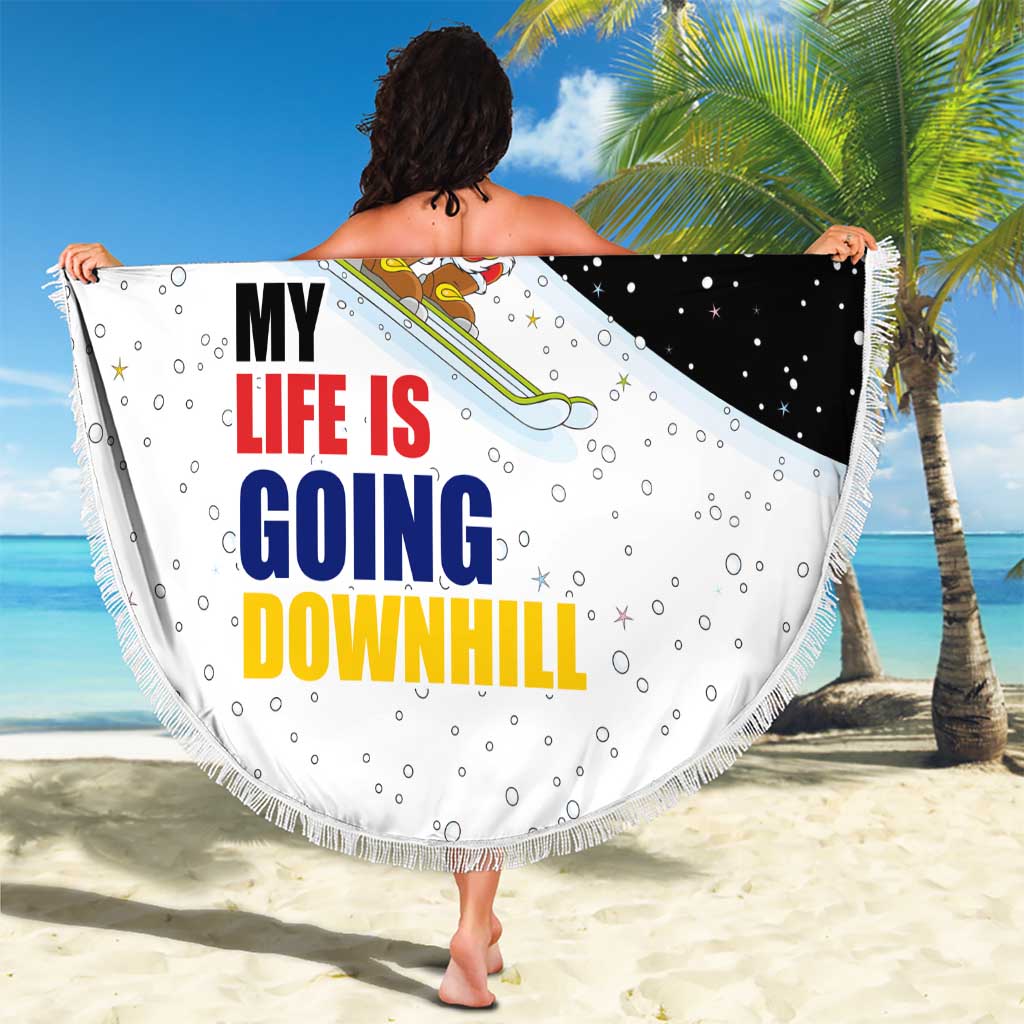Santa Claus Ski My Life Is Going Downhill Christmas Beach Blanket Xmas Holiday Patterns - Wonder Print Shop