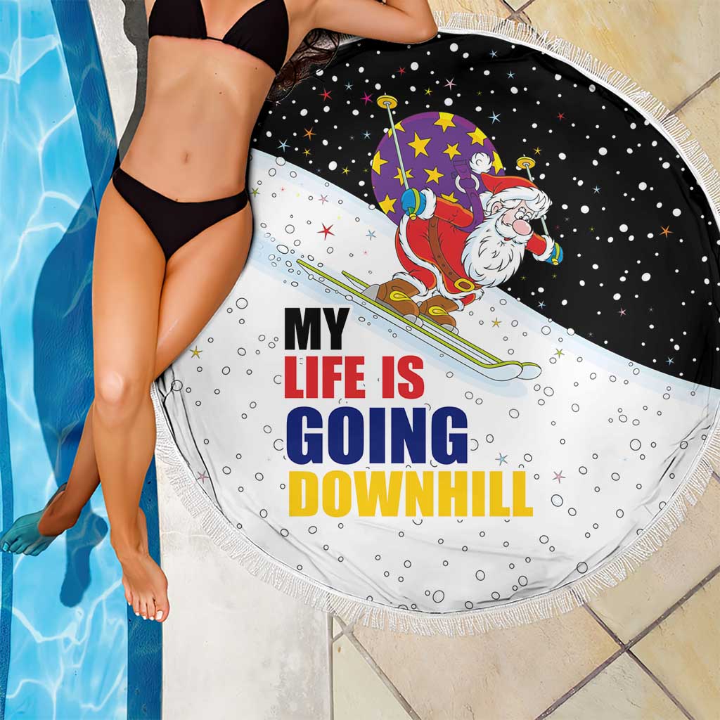 Santa Claus Ski My Life Is Going Downhill Christmas Beach Blanket Xmas Holiday Patterns - Wonder Print Shop