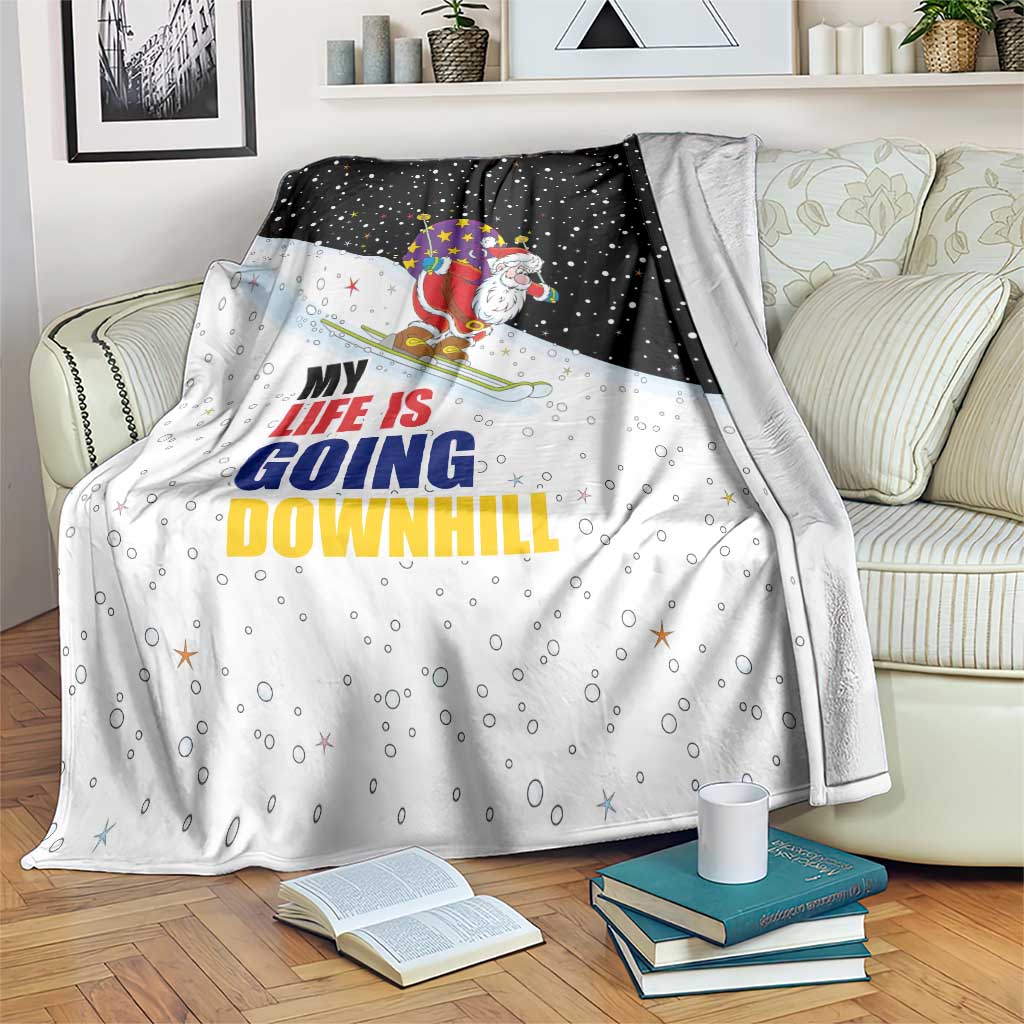 Santa Claus Ski My Life Is Going Downhill Christmas Blanket Xmas Holiday Patterns - Wonder Print Shop