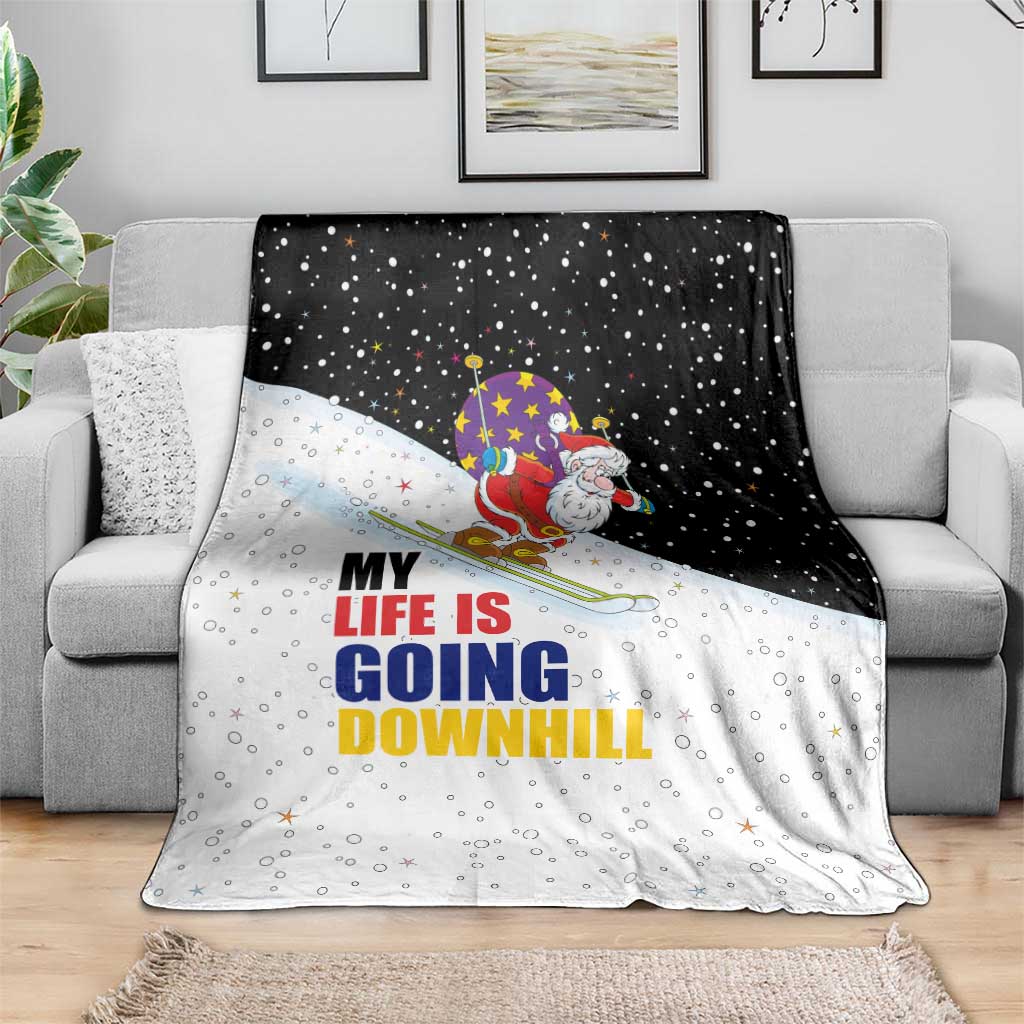 Santa Claus Ski My Life Is Going Downhill Christmas Blanket Xmas Holiday Patterns - Wonder Print Shop