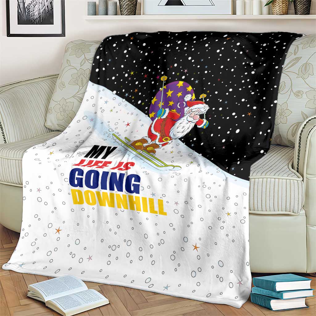 Santa Claus Ski My Life Is Going Downhill Christmas Blanket Xmas Holiday Patterns - Wonder Print Shop