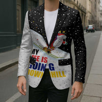 Santa Claus Ski My Life Is Going Downhill Christmas Blazer Xmas Holiday Patterns - Wonder Print Shop