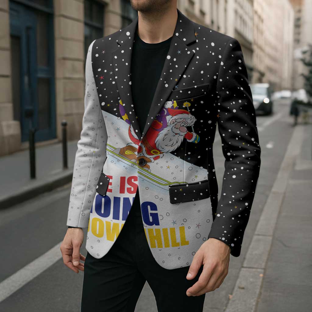 Santa Claus Ski My Life Is Going Downhill Christmas Blazer Xmas Holiday Patterns - Wonder Print Shop