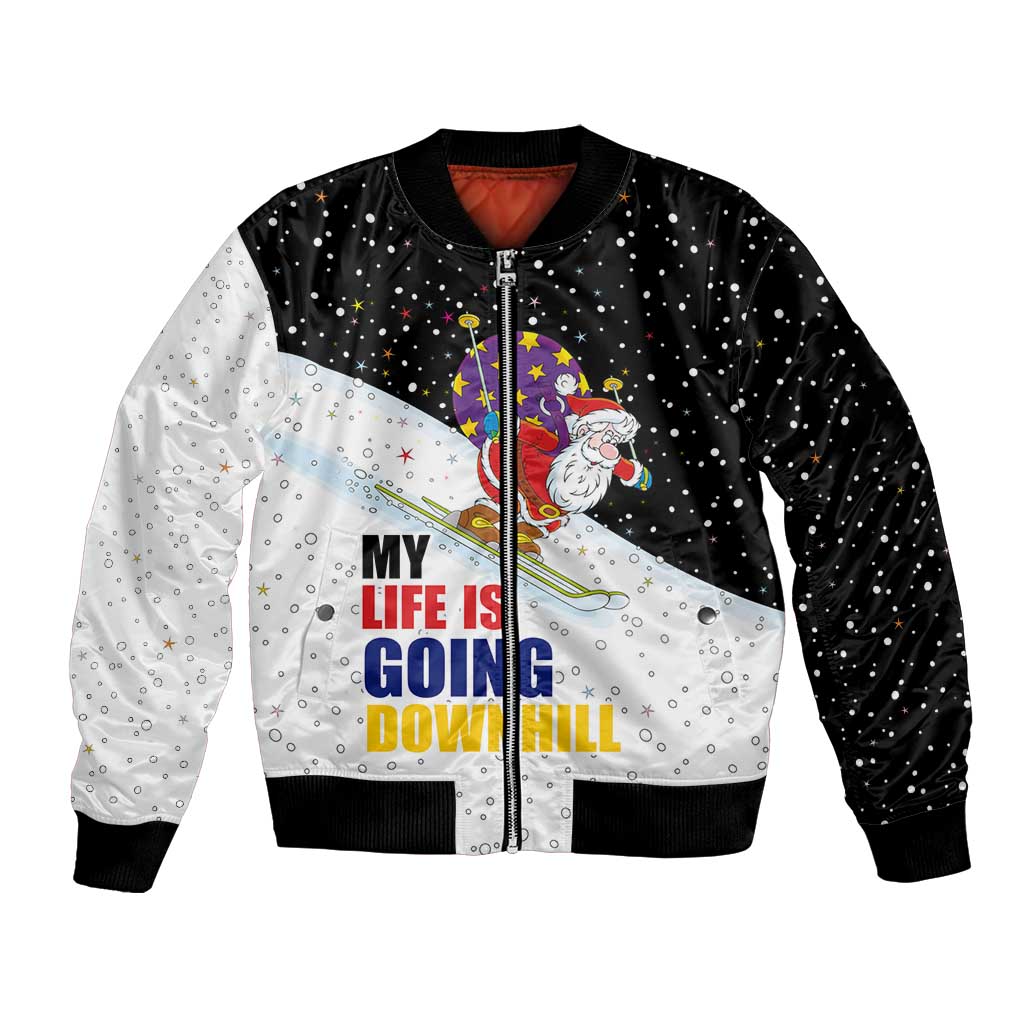 Santa Claus Ski My Life Is Going Downhill Christmas Bomber Jacket Xmas Holiday Patterns - Wonder Print Shop