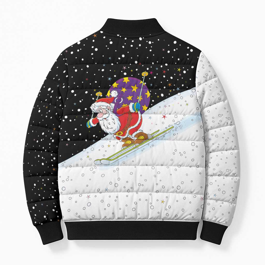 Santa Claus Ski My Life Is Going Downhill Christmas Bomber Puffer Jacket Xmas Holiday Patterns - Wonder Print Shop