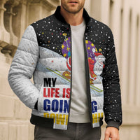 Santa Claus Ski My Life Is Going Downhill Christmas Bomber Puffer Jacket Xmas Holiday Patterns - Wonder Print Shop