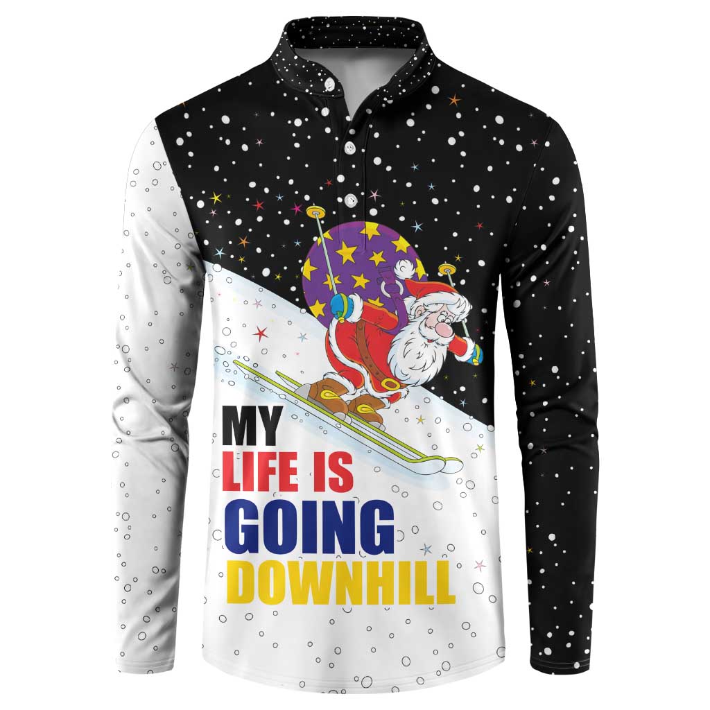 Santa Claus Ski My Life Is Going Downhill Christmas Button Sweatshirt Xmas Holiday Patterns - Wonder Print Shop