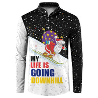 Santa Claus Ski My Life Is Going Downhill Christmas Button Sweatshirt Xmas Holiday Patterns - Wonder Print Shop