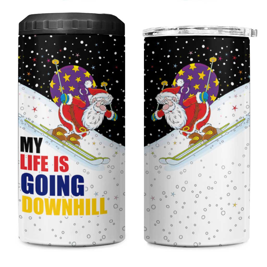 Santa Claus Ski My Life Is Going Downhill Christmas 4 in 1 Can Cooler Tumbler Xmas Holiday Patterns - Wonder Print Shop
