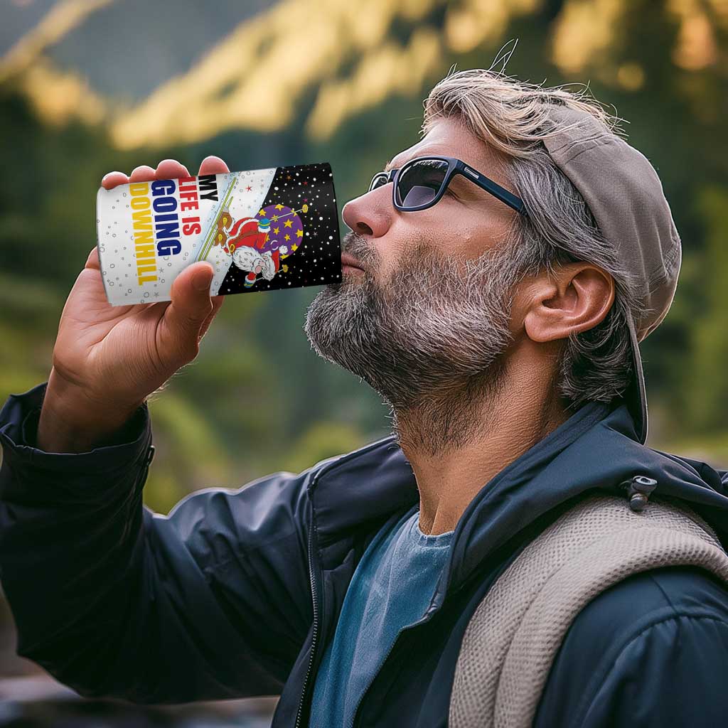 Santa Claus Ski My Life Is Going Downhill Christmas 4 in 1 Can Cooler Tumbler Xmas Holiday Patterns - Wonder Print Shop