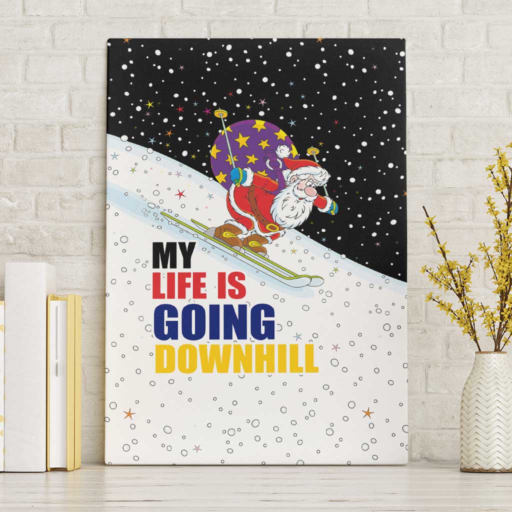 Santa Claus Ski My Life Is Going Downhill Christmas Canvas Wall Art Xmas Holiday Patterns - Wonder Print Shop