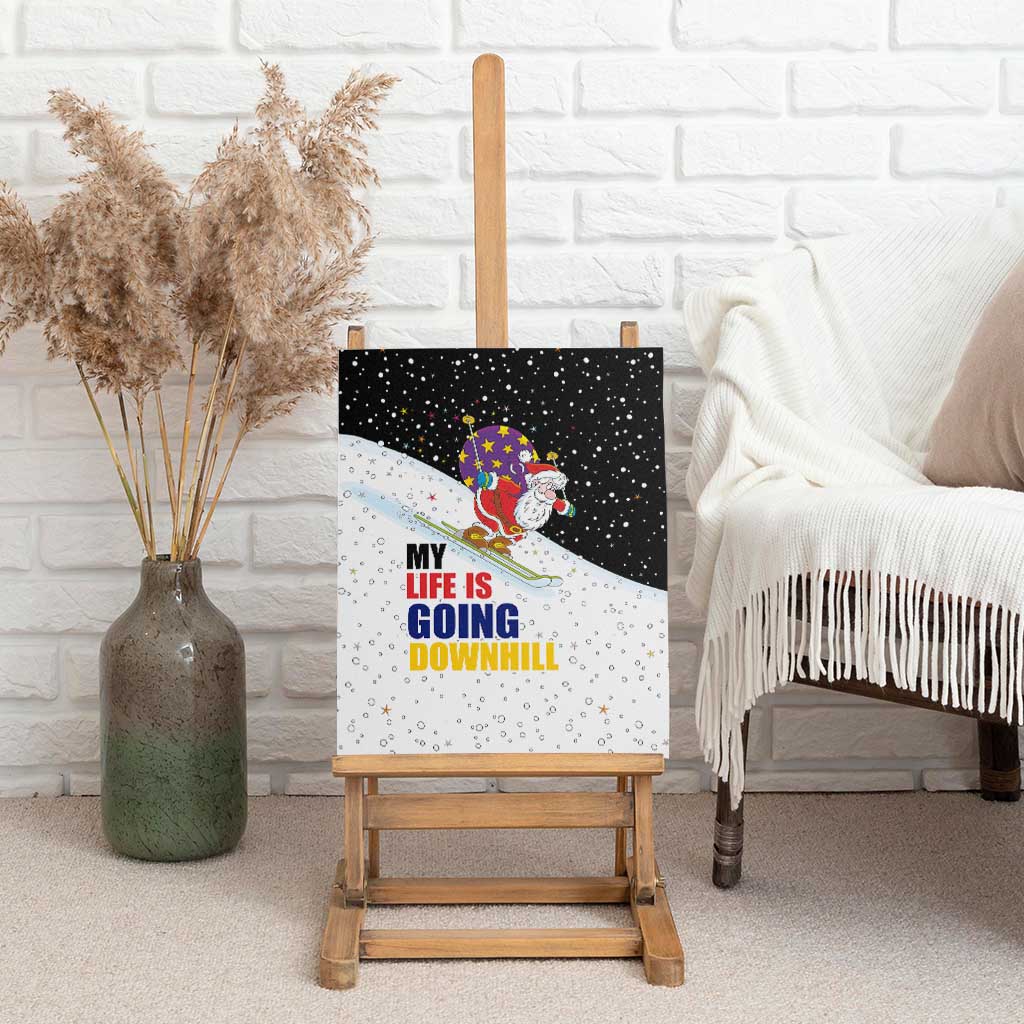 Santa Claus Ski My Life Is Going Downhill Christmas Canvas Wall Art Xmas Holiday Patterns - Wonder Print Shop