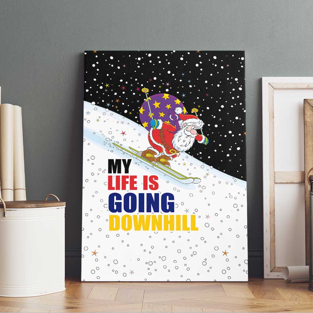 Santa Claus Ski My Life Is Going Downhill Christmas Canvas Wall Art Xmas Holiday Patterns - Wonder Print Shop