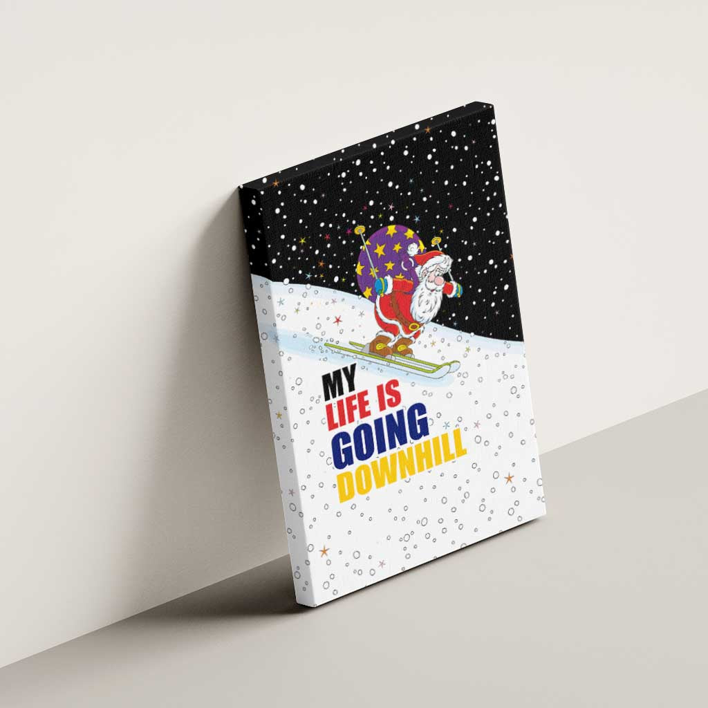 Santa Claus Ski My Life Is Going Downhill Christmas Canvas Wall Art Xmas Holiday Patterns - Wonder Print Shop