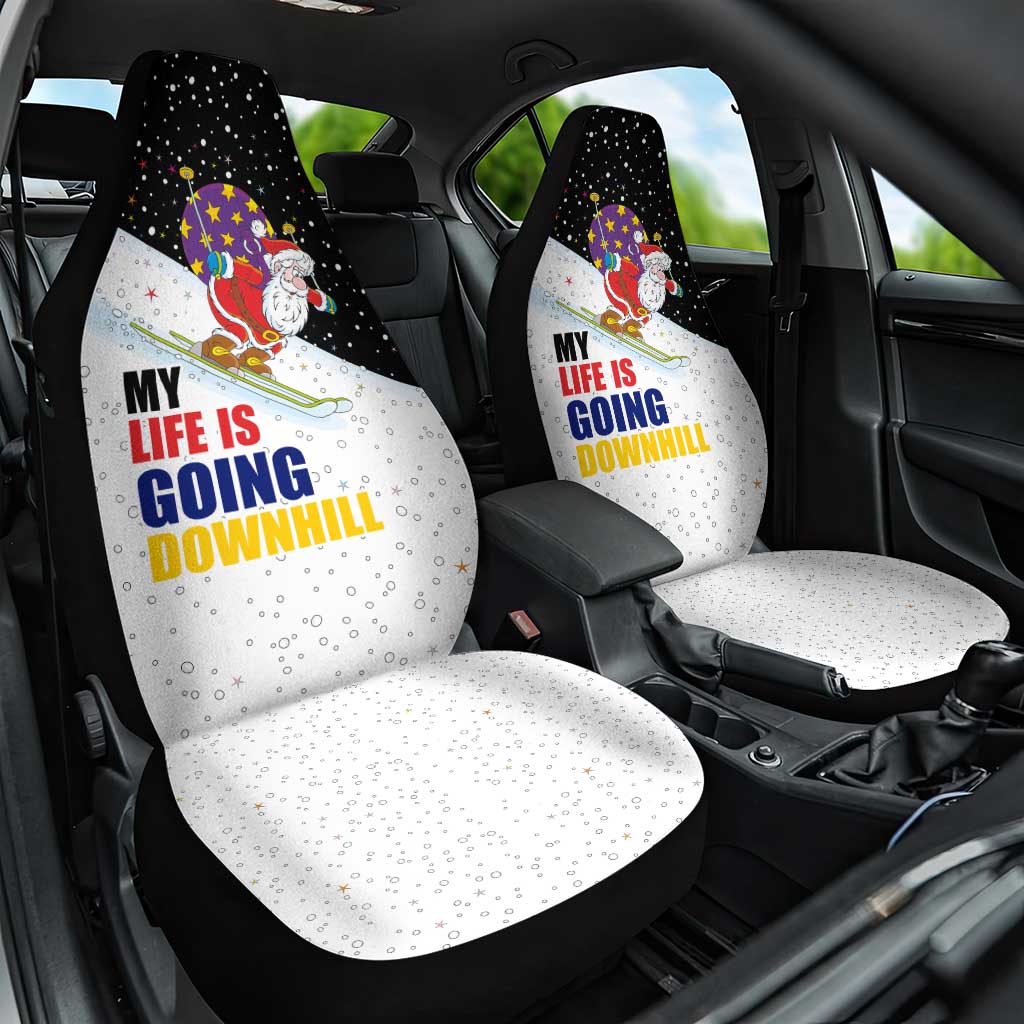 Santa Claus Ski My Life Is Going Downhill Christmas Car Seat Cover Xmas Holiday Patterns - Wonder Print Shop
